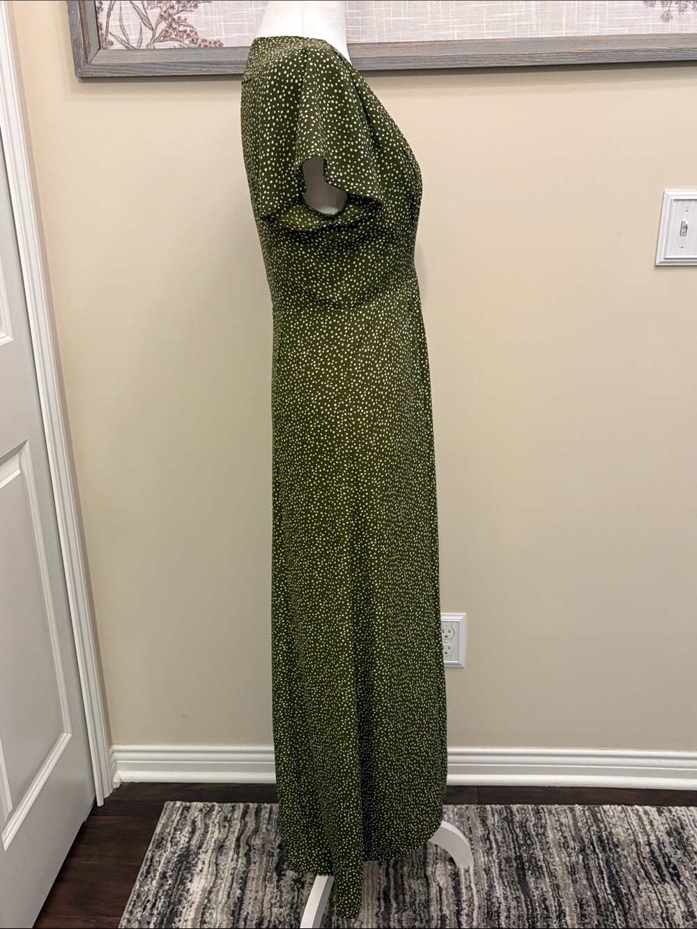 Blue Rain Green Polka Dot V-Neck Maxi Dress Size Small side zipper - Picture 6 of 16